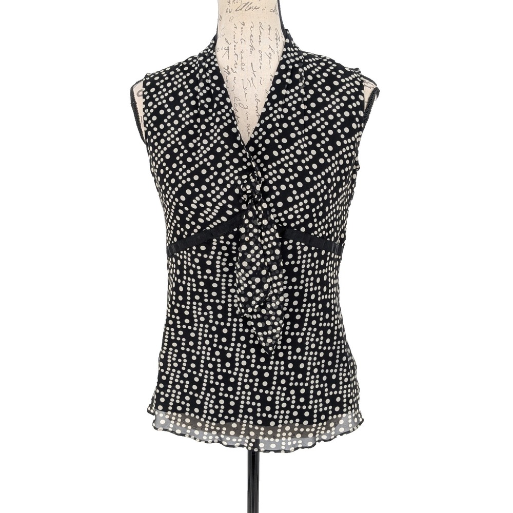 Baby Doll Blouse Silk Black White Polka Dot Lined Size 6  Dark Fairy  Bohemian